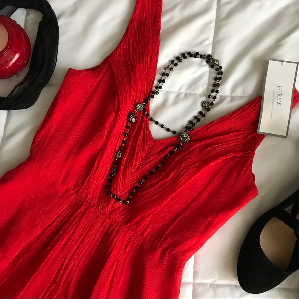Red soie silk, Knee length, A-line party dress
